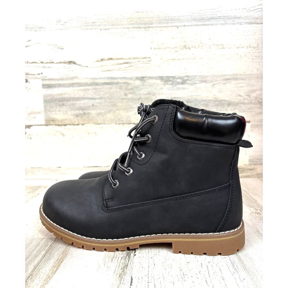 Bruno Marc Boys 6 Black Lace Up Winter Ankle Lug Sole Fur Lined Combat Boots NEW
